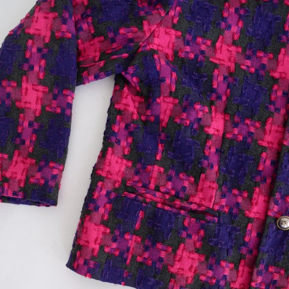 Vintage Collections Purple Pink 25% Wool Cross Plaid Houndstooth Blazer 12 - Picture 6 of 14